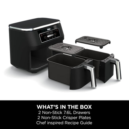 Ninja Foodi Dual Zone Digital Air Fryer, 2 Drawers, 7.6L, 4-in-1, Uses No Oil, Air Fry, Max Crisp, Roast, Reheat